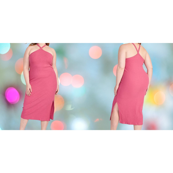 Old Navy Halter Dress Women XXXL Pink Midi Pullover Bodycon NWT - Picture 2 of 2